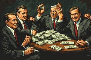 Round table of politicians enjoying money